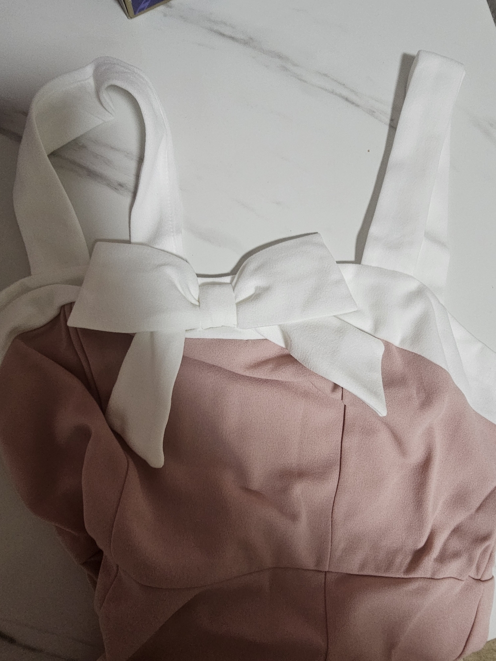 ​Pink & White Colorblock Bow-Accent Mini Dress – Size Medium - Picture 5 of 5